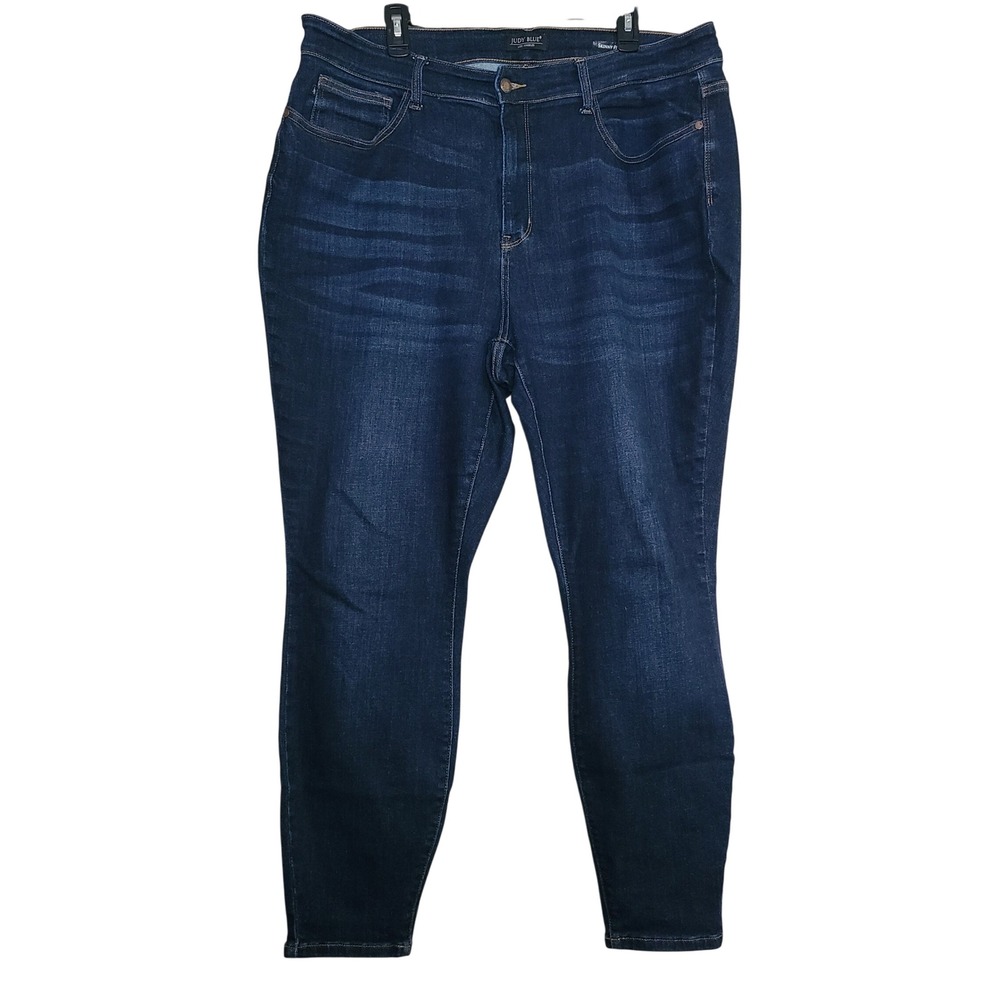 Judy Blue High Rise Hand Sanded Skinny Fit Jeans Womens 22W Dark Wash Stretch
